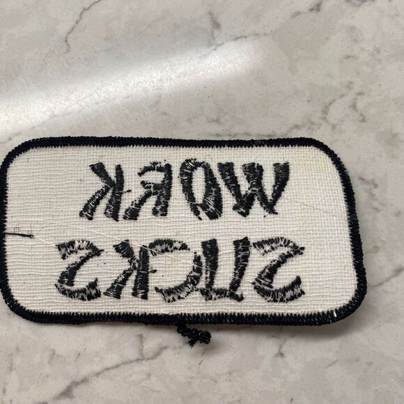 Vintage Work Sucks Black White Embroidered Rectangle 4 x 2 Sew On Patch - Picture 2 of 2